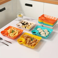 4pcs Dumpling Plates With Sauce Compartment Square Serving Plates