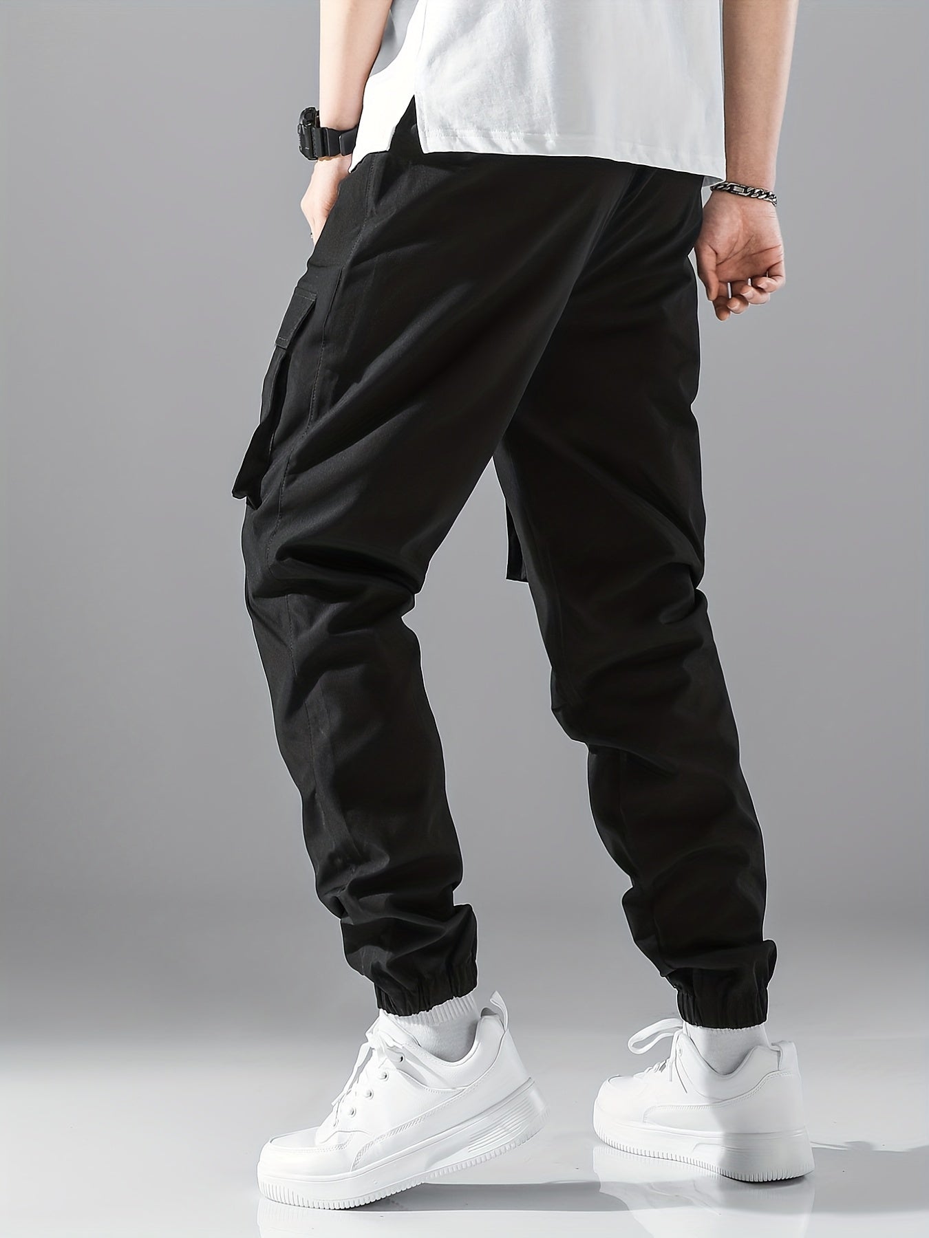 Men's Drawstring Cargo Pants Flap Pocket Jogger Pants