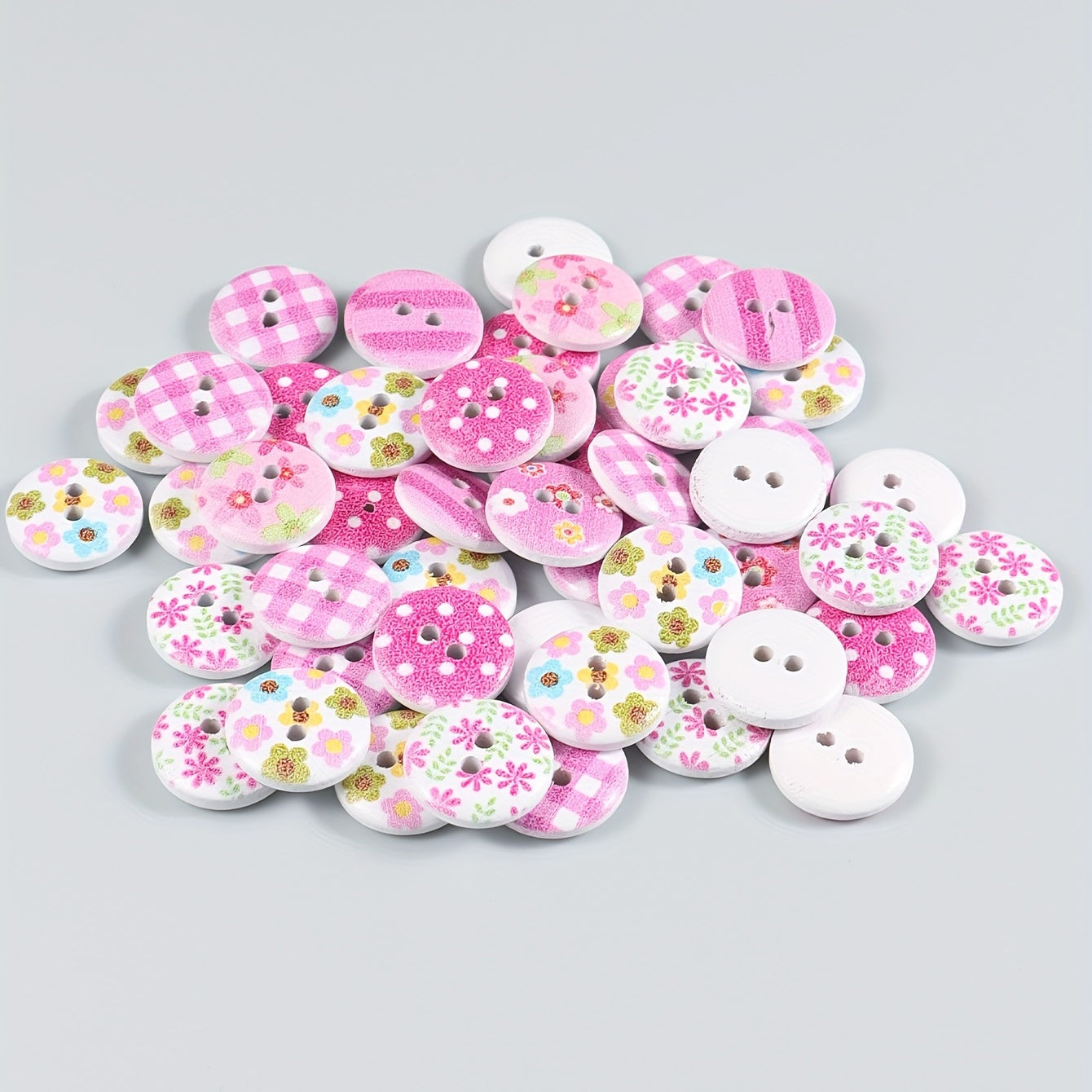 50pcs 2 Hole Wooden Bottom Mixed Pattern Painted Buttons for Crafts DIY
