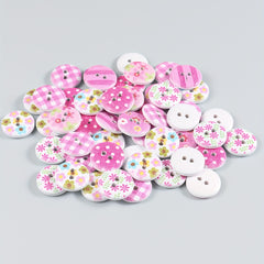 50pcs 2 Hole Wooden Bottom Mixed Pattern Painted Buttons for Crafts DIY