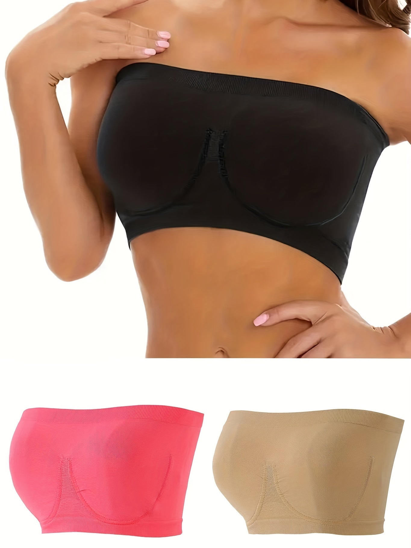 3pcs Strapless Bandeau Bras Soft & Stretchy Women's Lingerie
