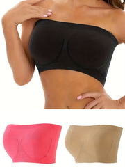 3pcs Strapless Bandeau Bras Soft & Stretchy Women's Lingerie