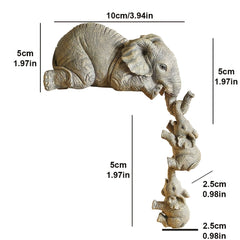 3Pcs Elephant Sitter Figurines Mother 2 Babies Hanging Off Edge