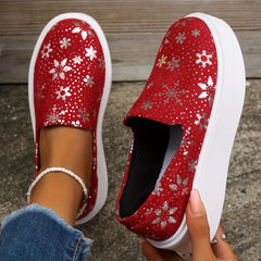 Red Snowflake Pattern Skate Shoes Casual Lightweight Non slip Sport Shoes