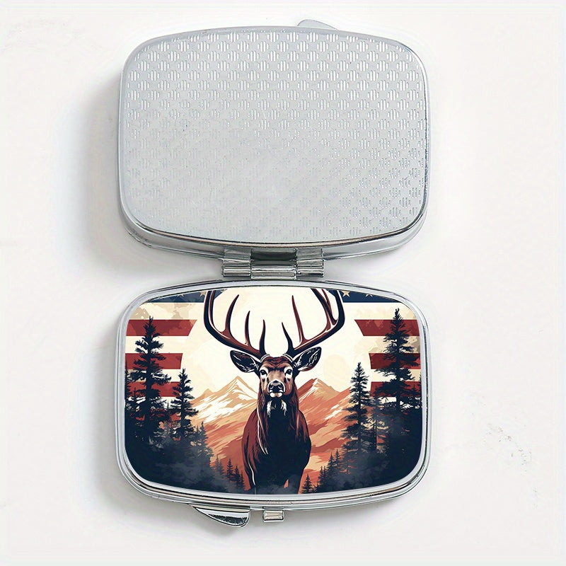 National Flag Elk Pattern Printed Square Medicine Box Two Compartment Pill Box