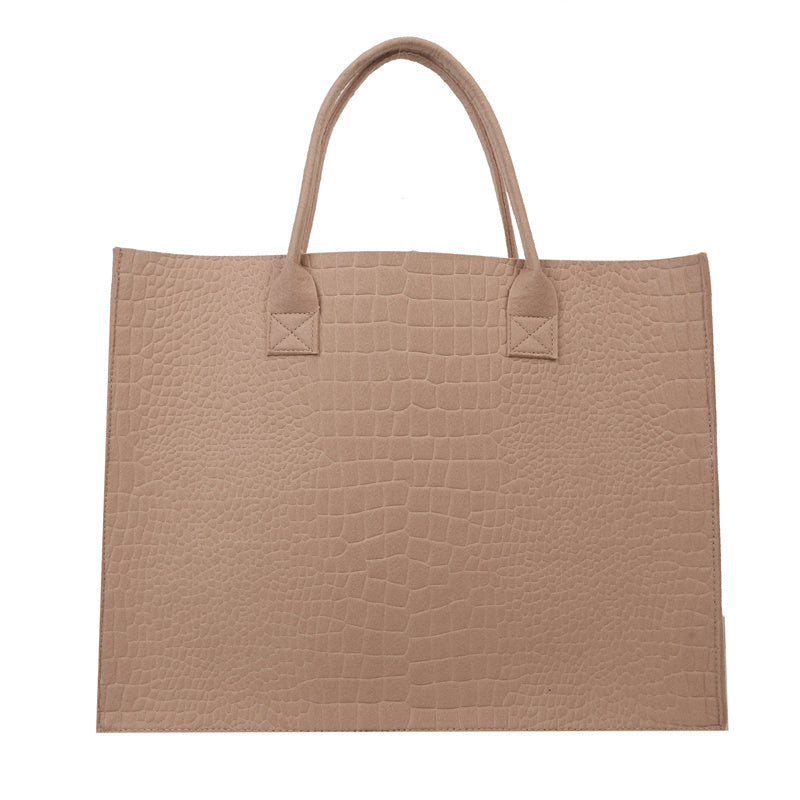 Large Capacity Felt Tote Bag Crocodile Pattern Top Handle Satchel