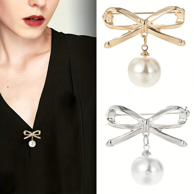 Pearl Pendant Bow Brooch Pin Women Accessory