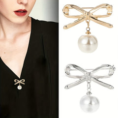 Pearl Pendant Bow Brooch Pin Women Accessory