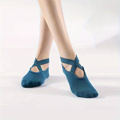 Women's Non Slip Yoga Socks with Extra Grips - Cross Strap Sports Socks