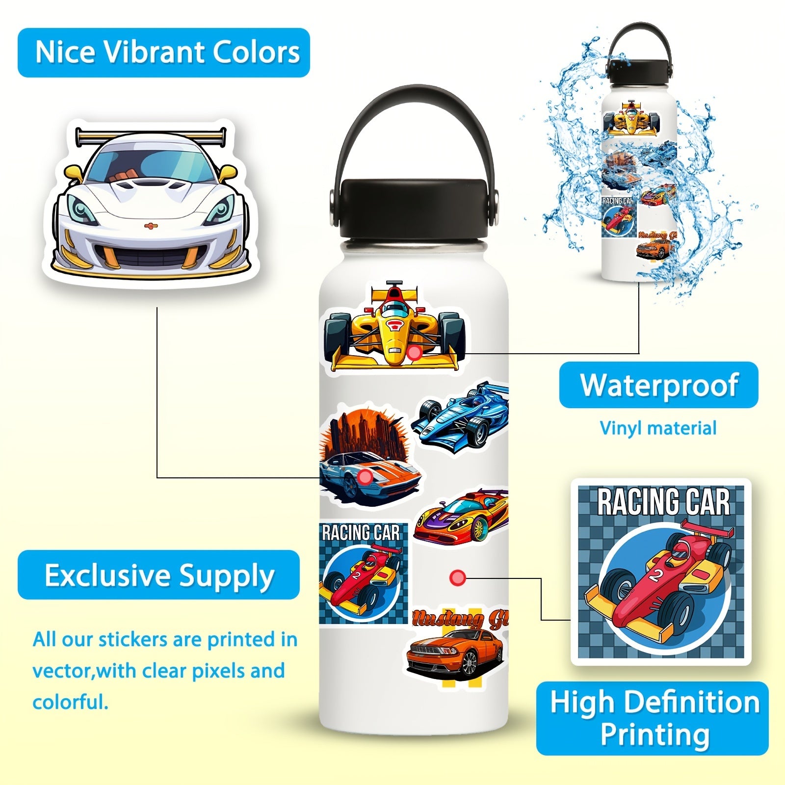 50pcs Racing Car Stickers Waterproof Vinyl Decals Laptop Skateboard Phone Water
