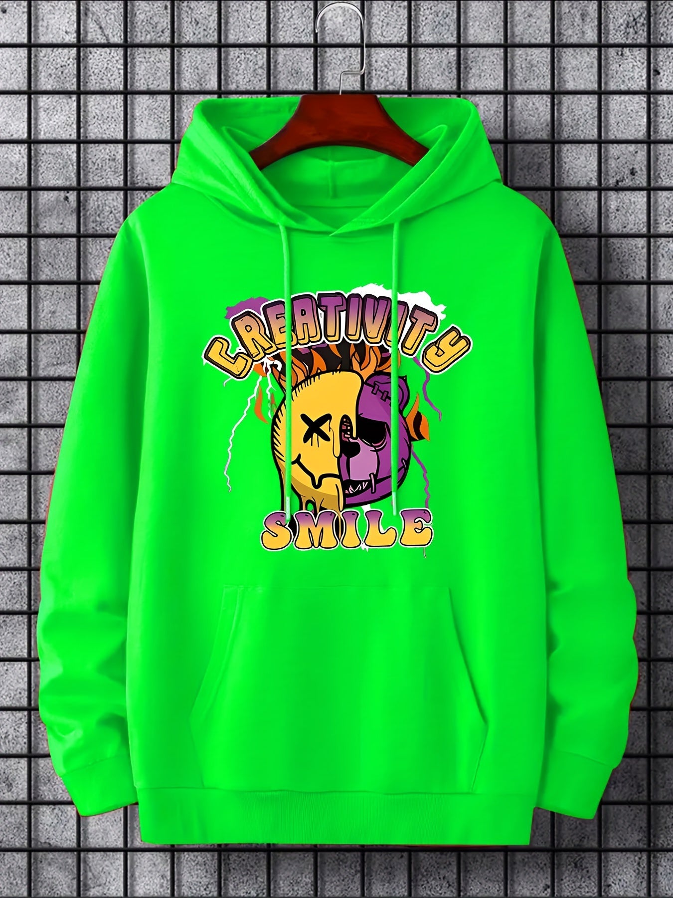 Basketball Teddy Bear Smile Print Hoodie Men's Casual Pullover Hooded Sweatshirt