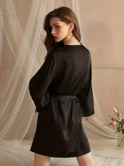 Lace Stitching Lounge Robes V Neck Long Sleeve Home Robe Women's Loungewear