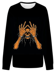 Halloween Pumpkin Printed Sweatshirt Round Neck Casual Pullover