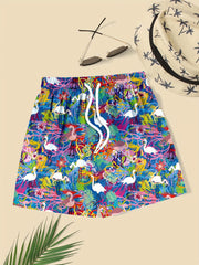Boys Swim Trunks Elastic Waist Drawstring Beach Pants Colorful Flamingo Print