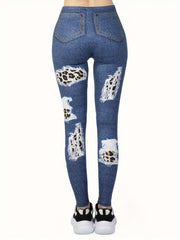 Ripped Denim Print Pants Casual Slim Length Pants Women's Clothing