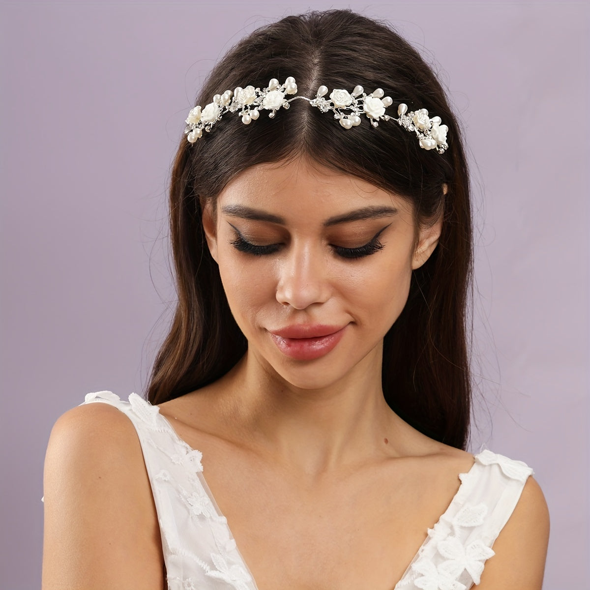 Pearl Bridal Headband Flower Hair Hoop for Wedding