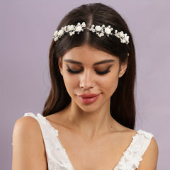 Pearl Bridal Headband Flower Hair Hoop for Wedding