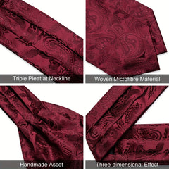 Mens Silk Cravat Set Paisley Ascot Pocket Square Cufflinks