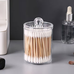 Swab Holder Dispenser Bathroom Container Apothecary Jar Wooden Lid
