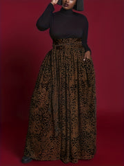Women's Plus Leopard Print High Rise Swing Maxi Skirt