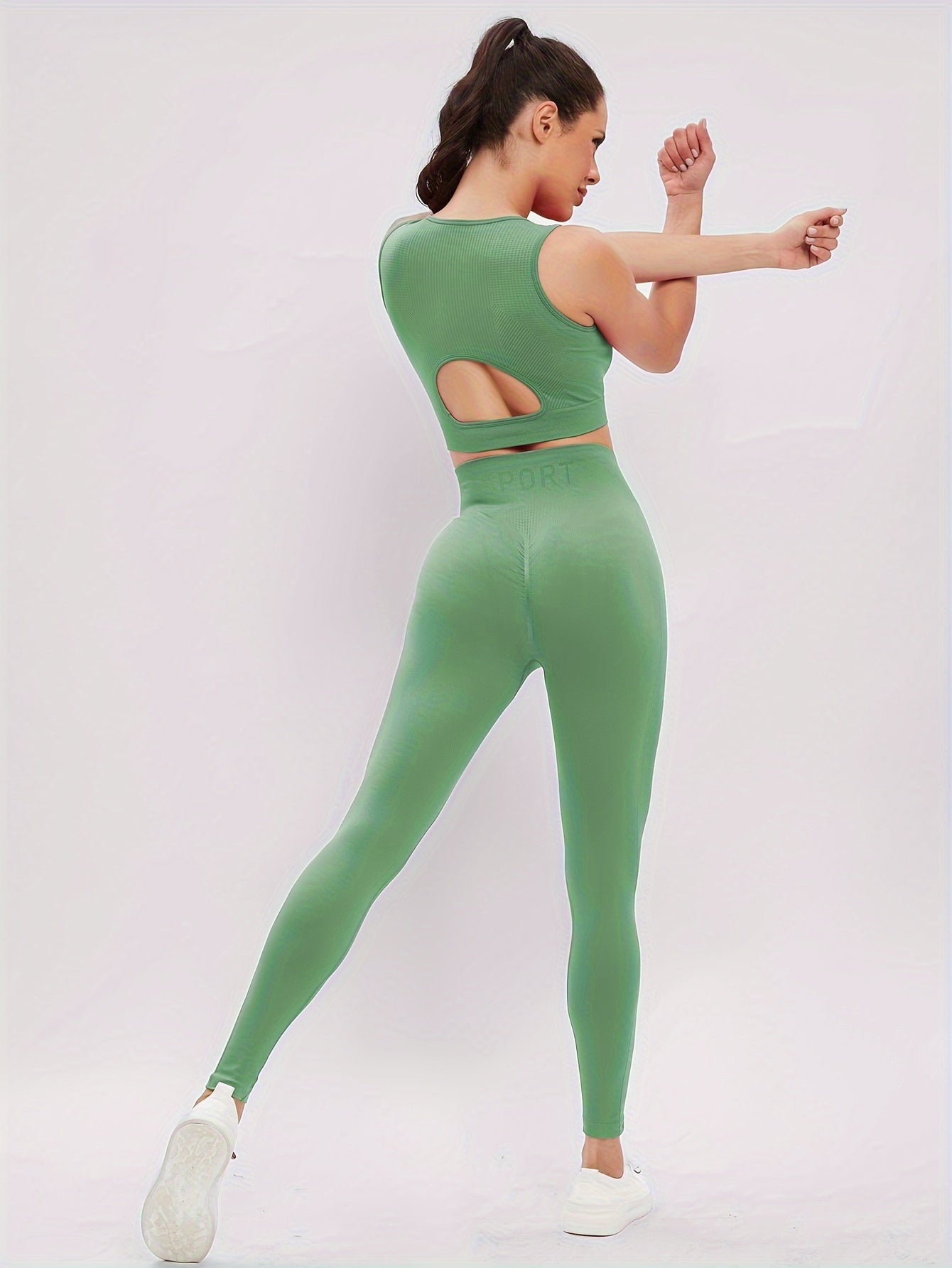 2pcs Yoga Set Beauty Back Cropped Tops & Slim Leggings Women's Activewear