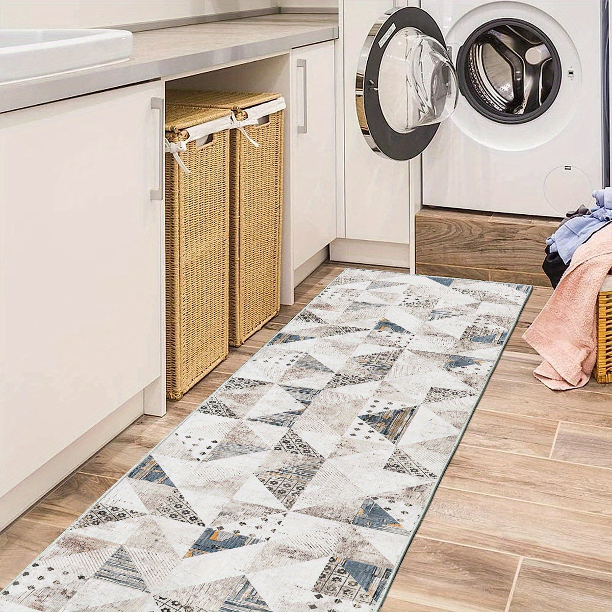 Geometric 2'X10' Runner Rug Abstract Laundry Room Stain Resistant Kitchen Mat