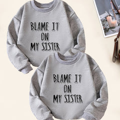 2pcs Sister Letter Print Boys Sweatshirt Crew Neck Tops Kids Clothing