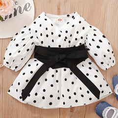 Polka Dot Print Puff Sleeve Dress for Baby Girls
