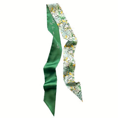Green Floral Print Skinny Scarf Silk Ribbon Necktie Neckerchief