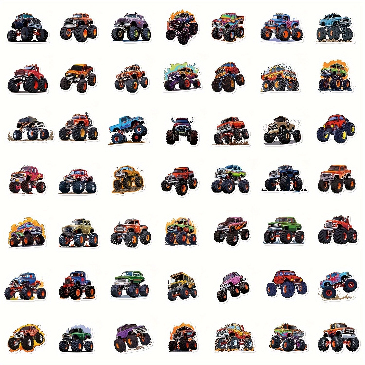 50pcs Monster Truck Series Waterproof Graffiti Stickers DIY Sticker Pack