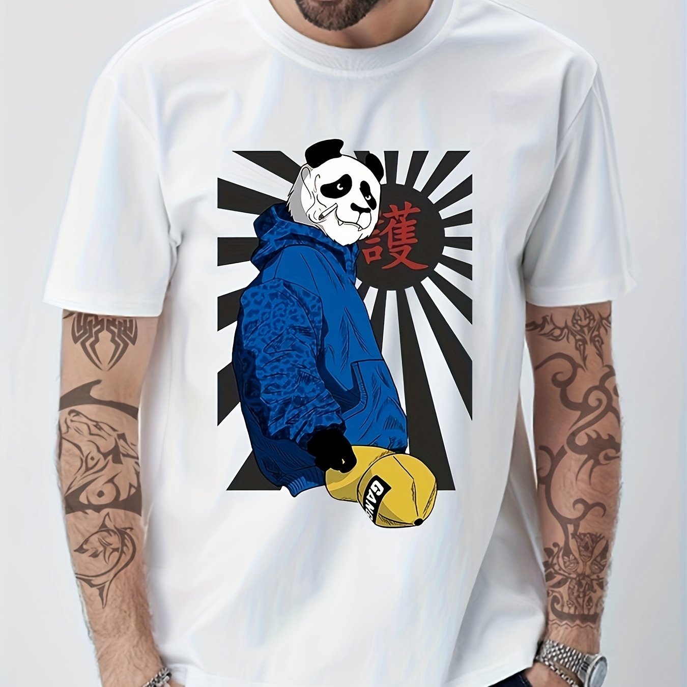 Cotton Anime Panda Boxer Print Men's Graphic T-shirt