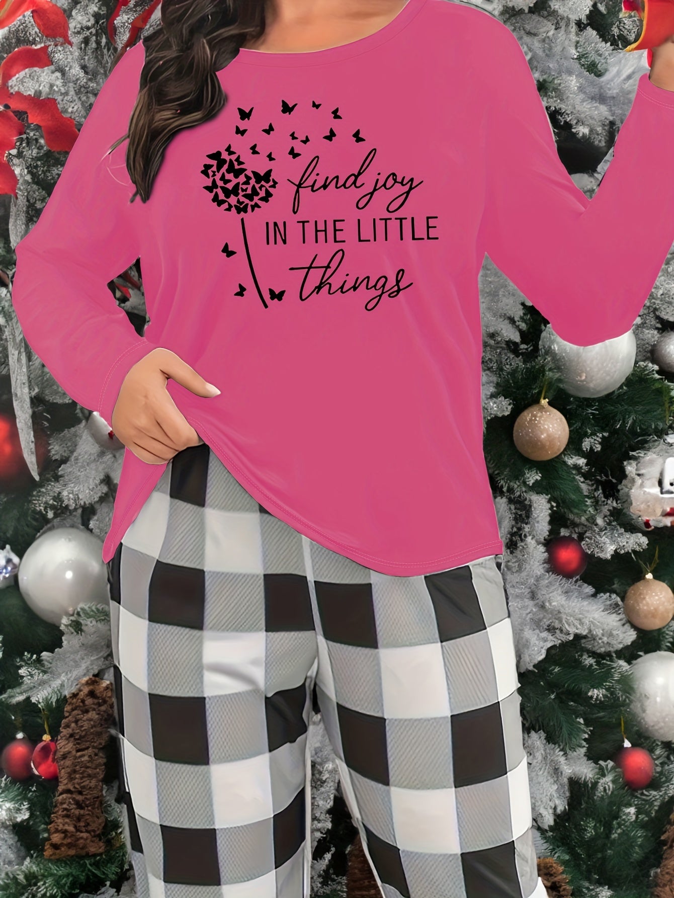 Letter Print Lounge Tops Long Sleeve Crew Neck Top Women's Loungewear