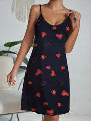 Heart Print Nightdress Crew Neck Sleep Dress Women's Sleepwear