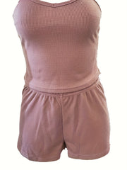 6 Pack Plus Size Waffle Knit Cami Top & Shorts Sleepwear Set