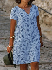 Leaf Print Short Sleeve Dress