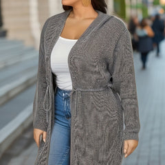 Solid Drawstring Sweater Cardigan Women's Plus Long Sleeve Casual Hood