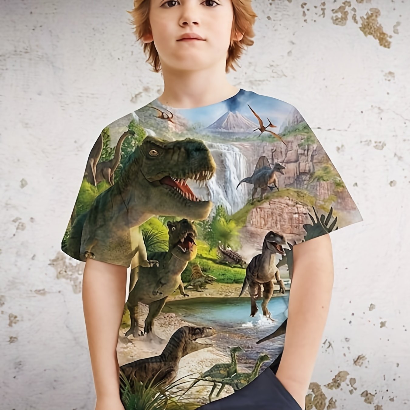 Boys' Dino Graphic Tee Short Sleeve Active Shirt for Summer Fun