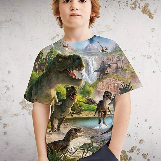 Boys' Dino Graphic Tee Short Sleeve Active Shirt for Summer Fun