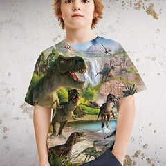 Boys' Dino Graphic Tee Short Sleeve Active Shirt for Summer Fun