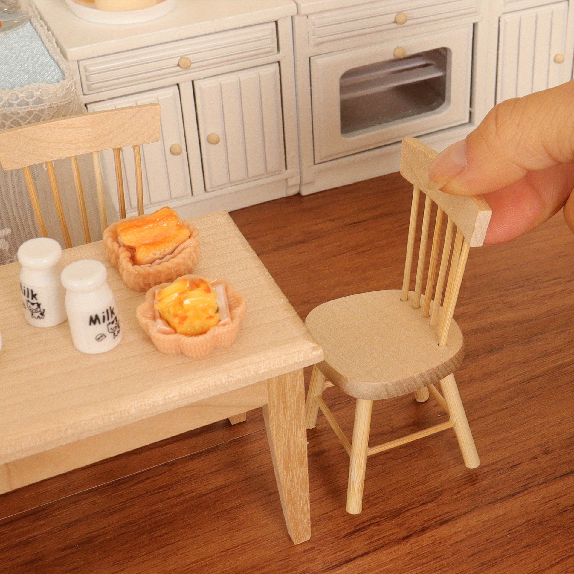 Dollhouse Dining Chair Brown Wood Grain Compact Size for Accessories