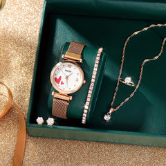 Student Digital Love Leather Watch & 5pcs Jewelry Set