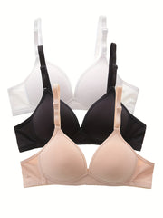 3pcs Wireless T Shirt Bras Comfy & Breathable Women's Lingerie