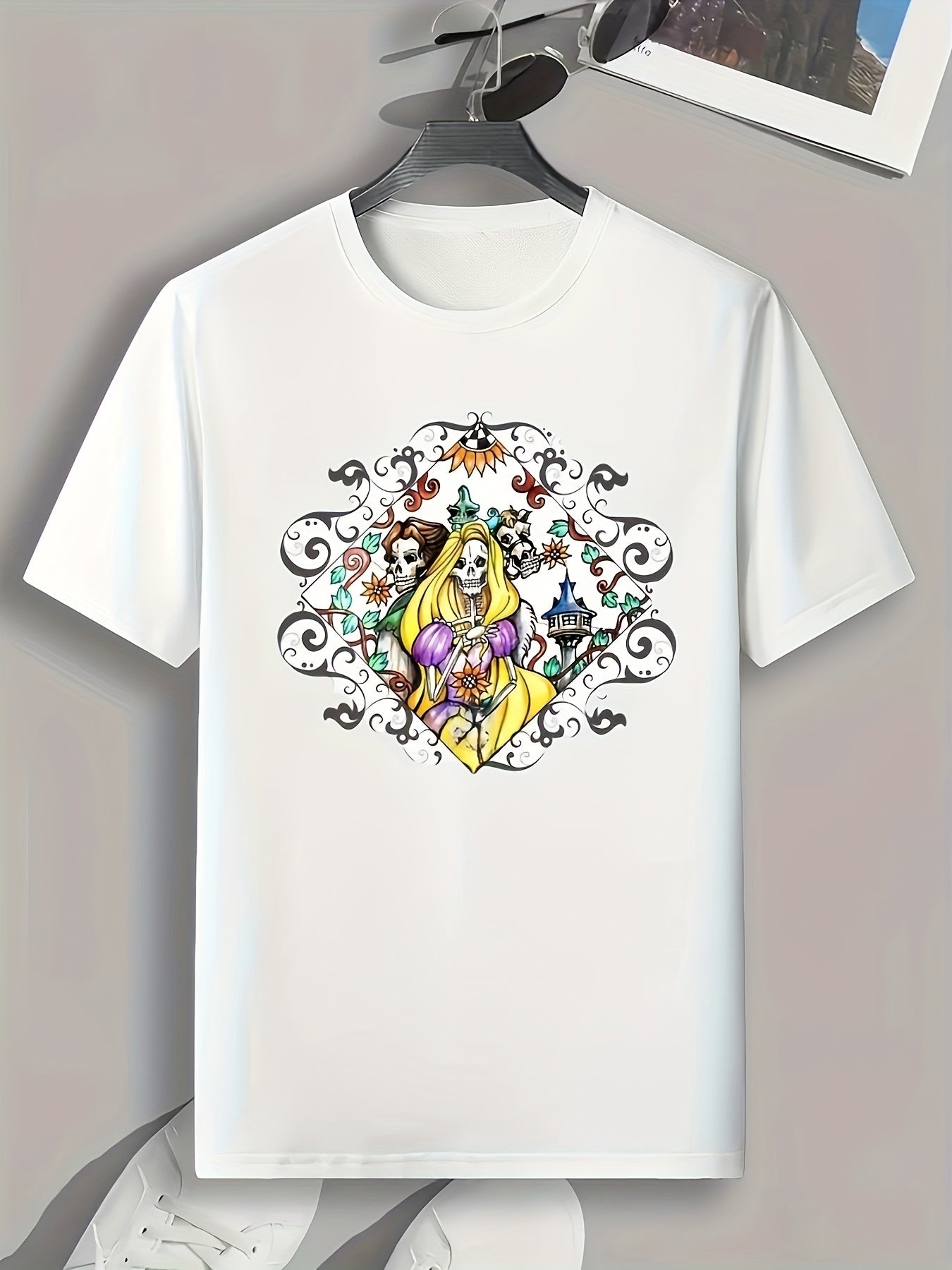 Skeleton Princess Pattern Print Men's Sports T-shirt Comfy Graphic Tee