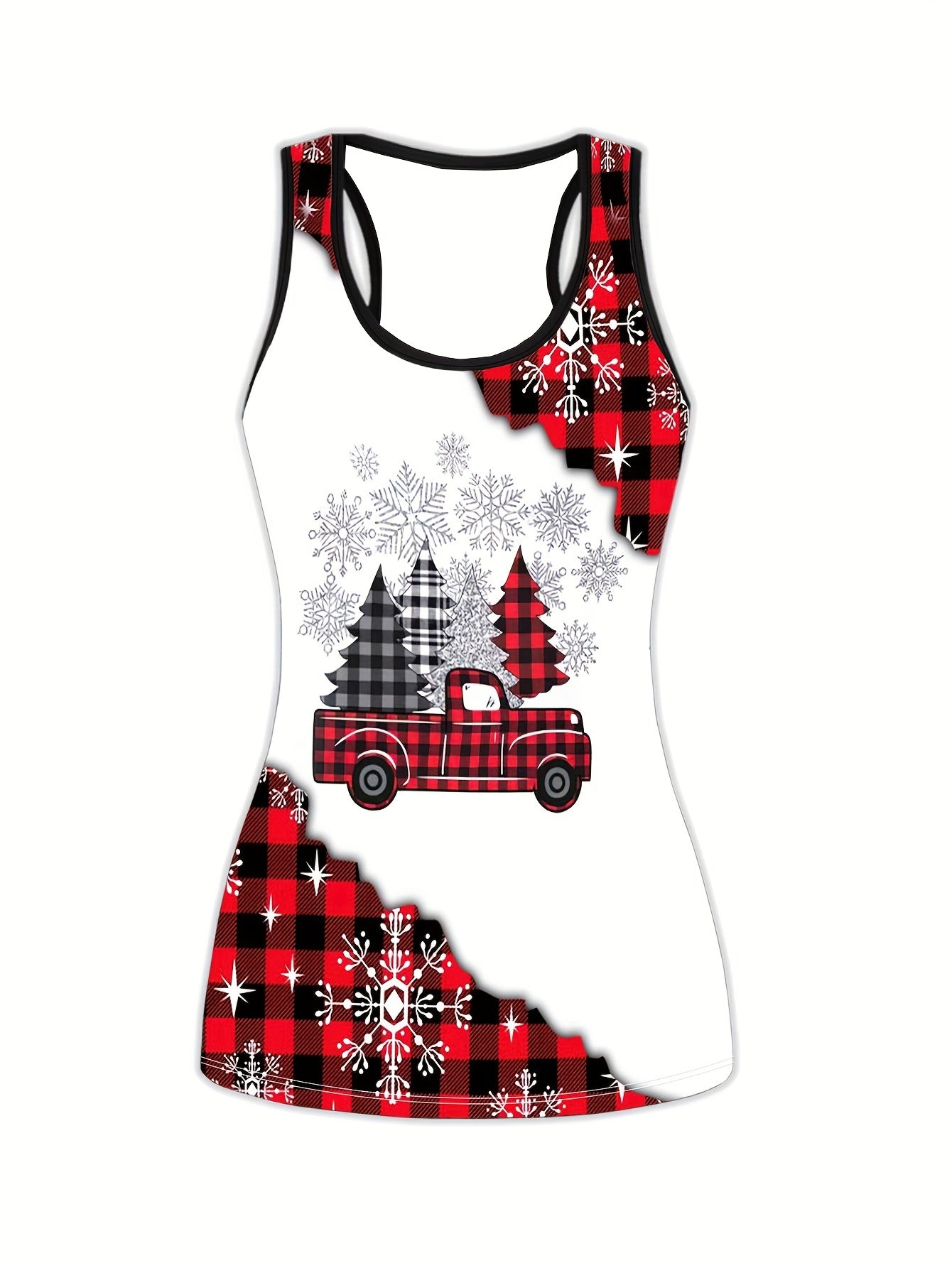 Christmas Snowflake & Plaid Tank Top & Leggings Set