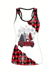 Christmas Snowflake & Plaid Tank Top & Leggings Set