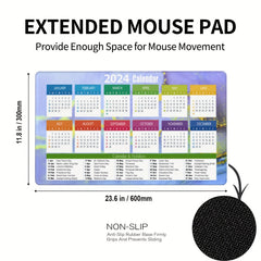 Colorful Calendar Large Mouse Pad for Women, Non-Slip Rubber Mouse Pad