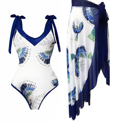 Floral Print One Piece Swimsuit & Cover Up Set