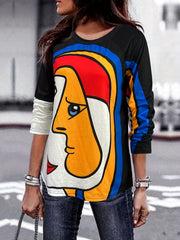 Abstract Face Print Sweatshirt Casual Crew Neck Long Sleeve