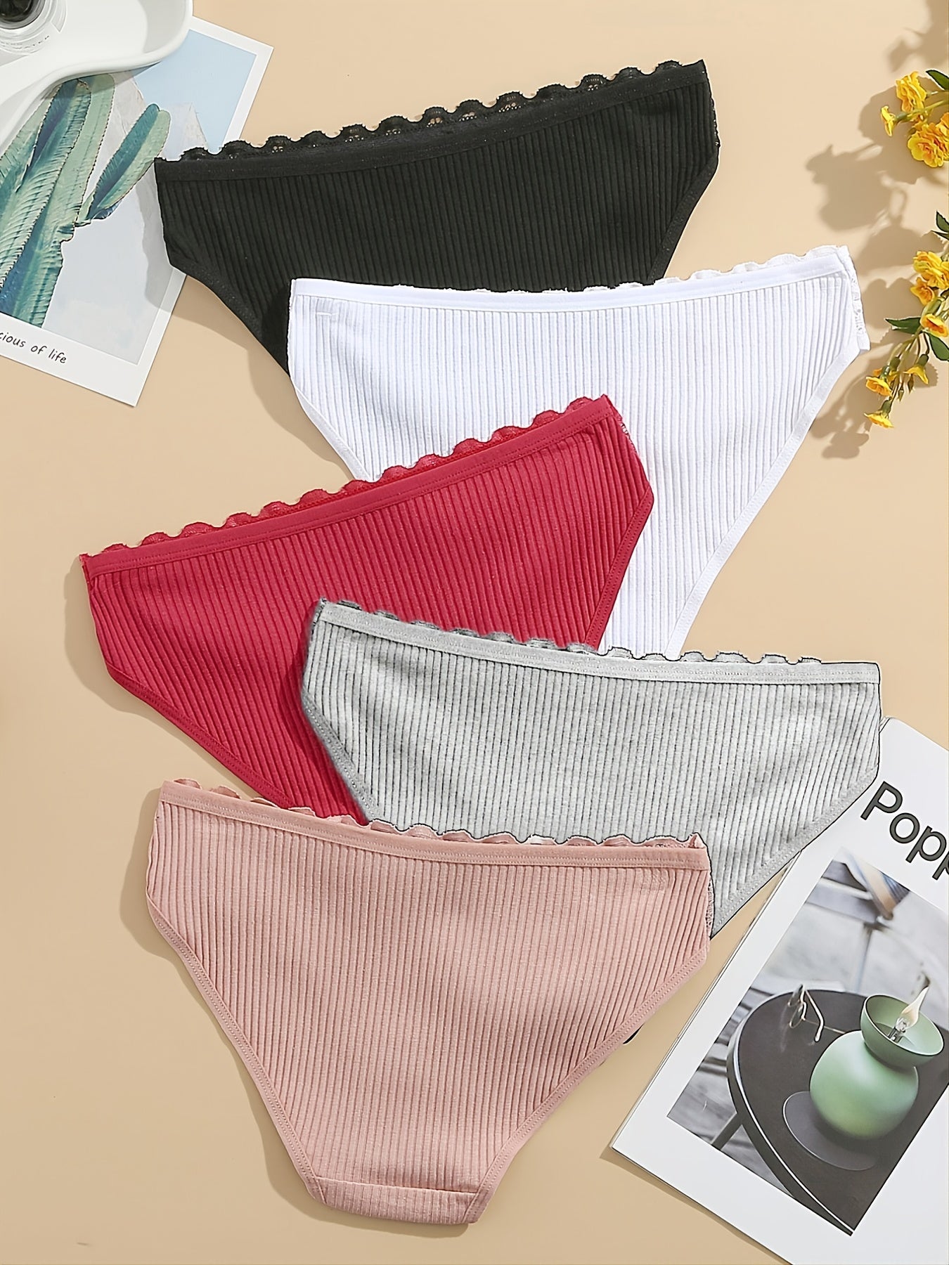 5 Pack Women's Cotton Panties Low Waist Lingerie