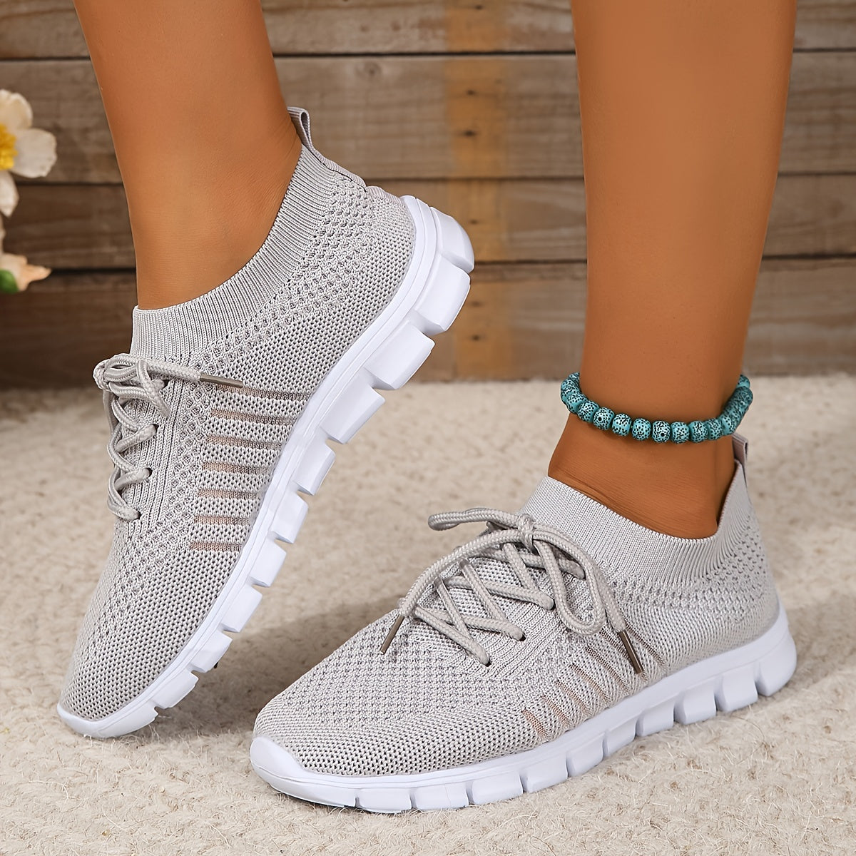 Mesh Breathable Woven Shoes Lace Up Walking Shoes